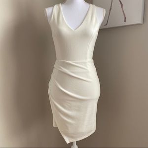 AKIRA Ivory Short Ruched Dress w Gold Buckle